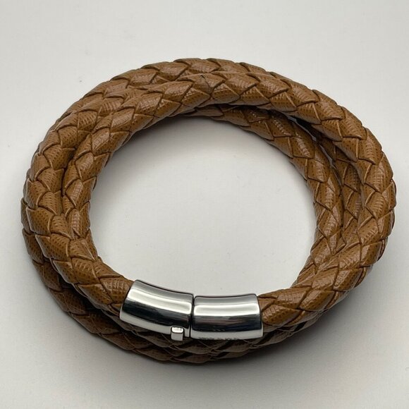 Prada Woven Saffiano Leather Triple Wrap Bracelet - Brown - Preowned - Picture 3 of 8